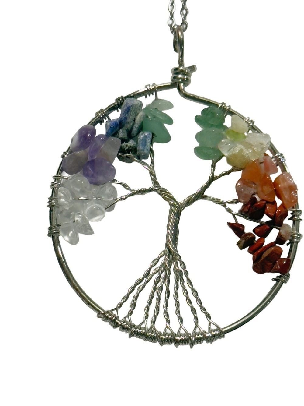New Tree of Life Multicolor Gemstone Chip Pendant Necklace